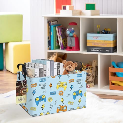 Rectangle Foldable Storage Basket Handles For Home, Color Game | Waterproof canvas material, reinforced handles, perfect for shelf use, organizes clothes, daily items and pet supplies - color: REC-Color Game