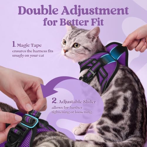 rabbitgoo Cat Harness and Leash Set, Step-in Soft Vest, Purple | Escape Proof, Lightweight, Easy-on & Adjustable, Hook & Loop with Buckle, Reflective, for Kittens & Small Cats Walks, S - color: Purple, size: S