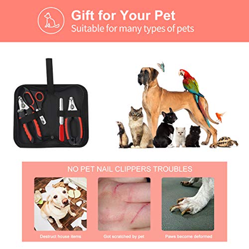 Dog Nail Clippers Trimmer Set, Quick Safety Guard to Avoid Over-Cutting, Stainless Steel Razor Sharp Blades, Sturdy Non-Slip Handles, Storage Case and Nail File, Professional Pet Grooming
