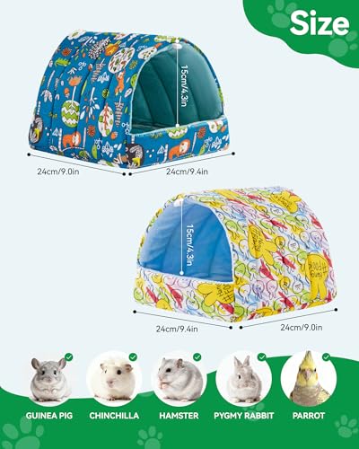 2 PCS Guinea Pig Hideout Guinea Pig House,Washable Hamster Hideout Small Animal Cage Accessories for Mouse Chinchillas Hamsters Hedgehogs Ferrets Bearded Dragons and Rats - color: Green+Yellow, size: 9.4*9.4in