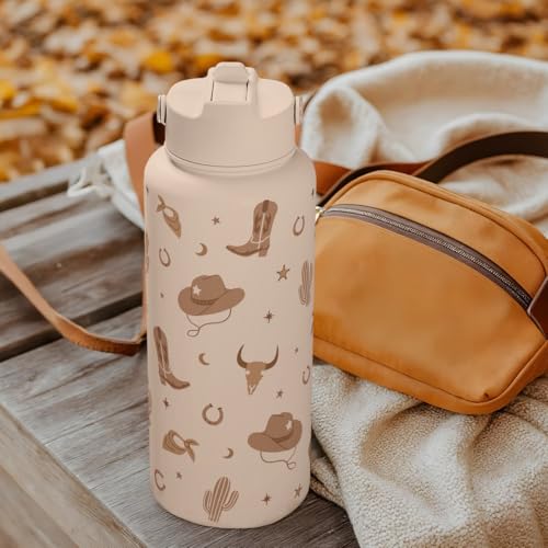 SANDJEST Western Cowgirl Water Bottle 32oz Stainless Steel with Lid, Insulated Bottles for Women Girls, Gift Idea for Birthday Christmas - color: Cowgirl