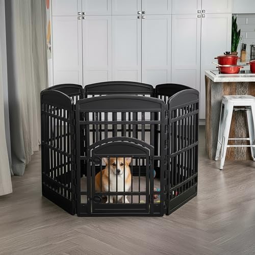 IRIS USA 6-Panel Dog Playpen, Pet Enclosure, Black | Pet Containment, Custom Pen Configuration, Flexible Boundary, Multi-Shape Setup, Tool-Free Assembly, Secure Door Latch - color: Black, size: 6 Panel - 34" H