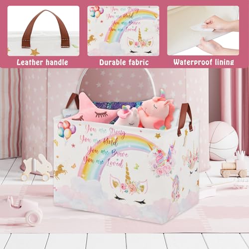 Unicorn Gift Bag Pink Kids Laundry Basket Rainbow Cloud Unicorn Nursery Decor Laundry Hamper ,Room Decor for Girls Bedroom, Rectangular Storage Box Cute Shelf Basket Clothes Book Toy Box Bin - color: Pink, Multicolor