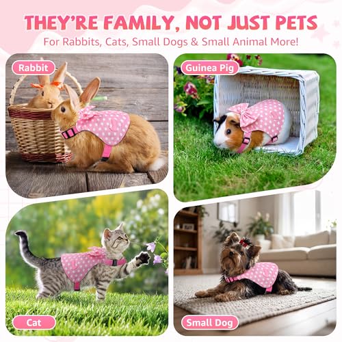 Lightweight Bunny Harness and Leash Set with Pink Polka Dot, Bunny Harness Escape Proof Breathable Suit Style Bunny Clothes for Rabbits for Small Pets Outdoor Walking Camping Size M - size: M
