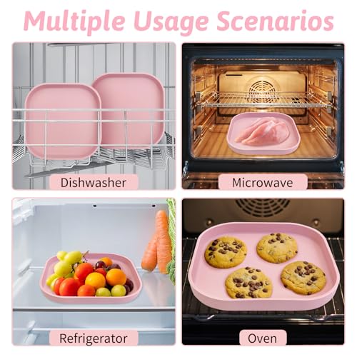 Fhiny 2PCS Silicone Cat Bowls Set 5.9 x 5.9 in Shallow Dog Dish Whisker Friendly Cat Food Plate for Dry & Wet Food Dishwasher Safe Non-Slip Pet Feeding Bowls for Kittens and Puppies (Blue+Pink) - color: Blue+Pink