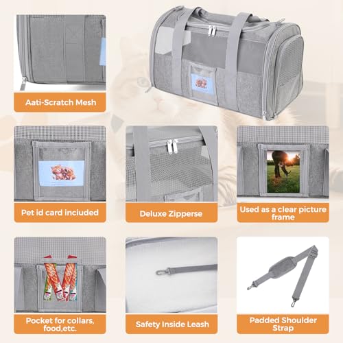 Soft Cat Carrier with Detachable Food Bowl,Pet Travel Bag (Up to 16 lbs) | Puppy Crate with Lockable Zippers,Airline Travel for Small Dog,Kitten,Animal,Breathable Mesh Kennel ,Carrying Case,Grey - color: Gray, size: 17.0"L x 12.0"W x 11.0"H
