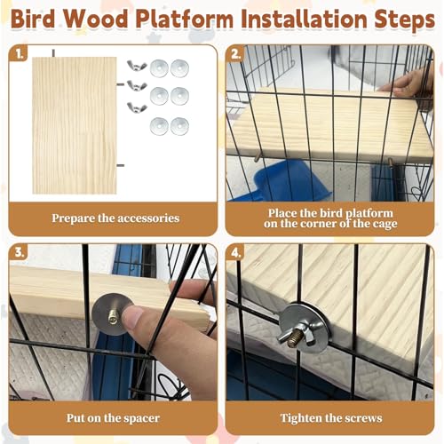 kathson 11.8 x 7.8 Inches Large Bird Perch, 2 PCS Natural Wooden Parrot Stand Platform, Parakeet Rectangle Stand Perch Shelf, Cockatiel Corner Shelf for Conure Budgie Cockatoo Macaw African Grey - size: 11.8x7.8in,2PCS