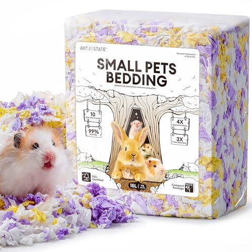 BUCATSTATE Hamster Bedding 15L, Truly 99% Dust-Free Small Animal Paper Bedding Odor Control, Cozy Hamster Litter for Rabbit Rat Syrian Dwarf Hamsters Gerbils (Sunrise Iris)