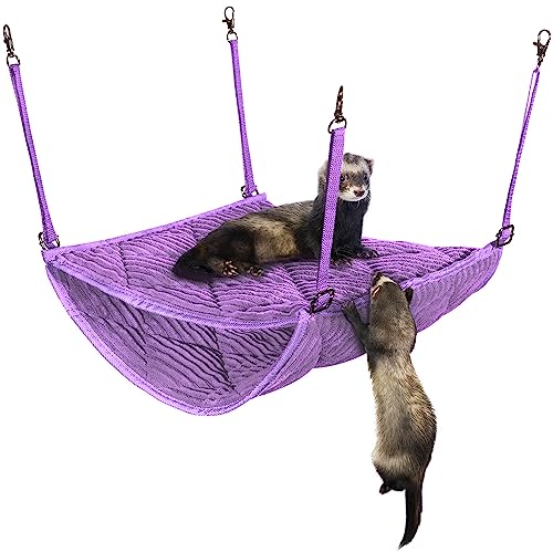 Ferret Hammock for Cage - Plush Double Bunk Bed Hanging Clips - Perfect for 2 or More Small Pets! (Rats, Ferrets, Hamsters, Guinea Pigs, Chinchillas & Squirrels) - Purple - color: Purple