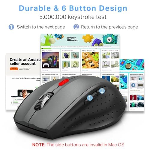 E-YOOSO Wireless Mouse for Laptop, Silent Portable Computer Mouse with 6 Buttons, 4800 DPI, 18 Months Battery Life, 2.4GHz Quiet Optical USB Mouse for PC Chromebook Windows Mac