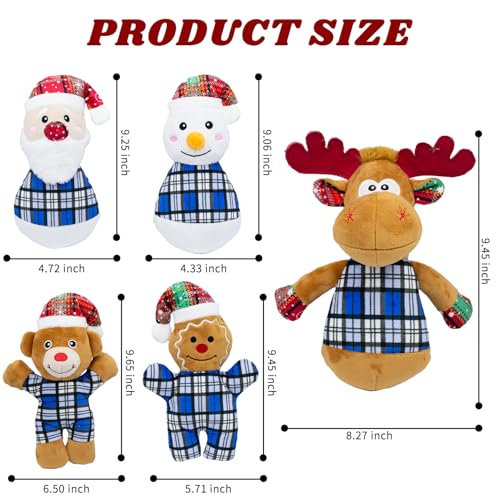 Christmas Dog Toys 5 Pack Blue Plush Squeaky Set with Santa Snowman Reindeer Bear Gingerbread Man for Small Large Medium Dogs for Gentle Play Easy Clean Not for Aggressive Chewers - style: Christmas 5 PACK