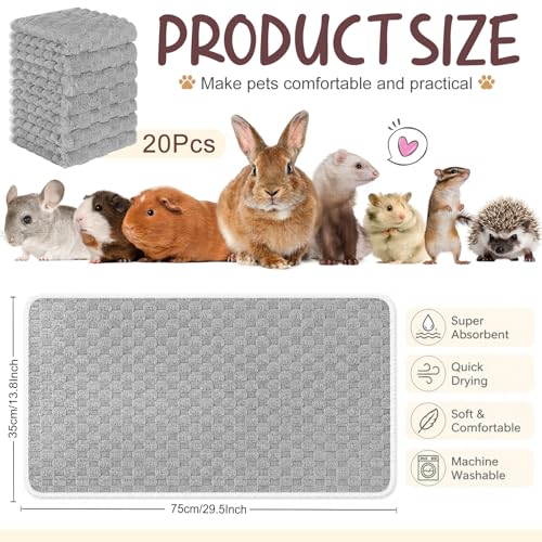 Moukeren 20 Pcs Guinea Pig Fleece Bedding Blankets Bulk Washable Small Animal Fleece Cage Liners Pet Sleeping Mat Cover for Hamster Chinchilla Rabbit Hedgehog (14 x 30 Inch,Cloud Style,Gray) - color: Gray, size: 14 x 30 Inch, style: Cloud Style