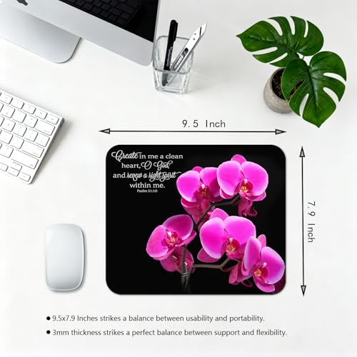9.5x7.9 Inch Office/Gaming Mouse Pad, Create in Me a Clean Heart Christian Bible Verse Scripture, Vibrant Pink Orchids with Inspirational Quote Cute Anti-Slip Mat for Desk - color: Colorful Pattern Art11