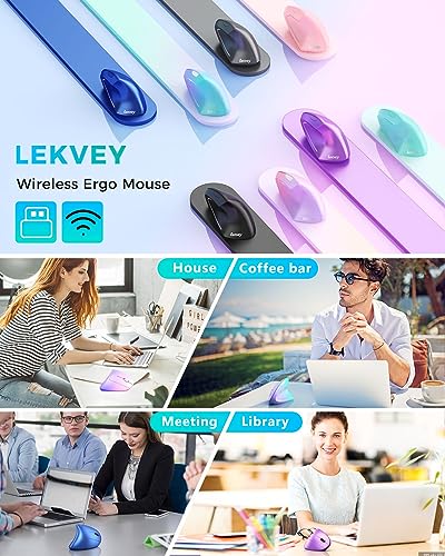 Lekvey Ergonomic Mouse, Rechargeable Vertical Wireless Mouse, Green Purple | USB-C Charging, 2.4G Wireless, 800/1200/1600 DPI, Quiet Clicks, 6 Buttons, Carpal Tunnel Mouse, for Laptop, PC, Computer, Mac - color: Green and Purple