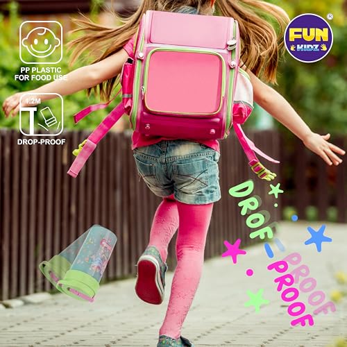 3 Packs Girl Designs 17oz Kids Water Bottle, Total My Style Spout Cover and Carry Handle Designed Lid Leak Proof BPA Free for Girls Ages 3+ Dishwasher Safe for Sports School Travel with Silicone Straw