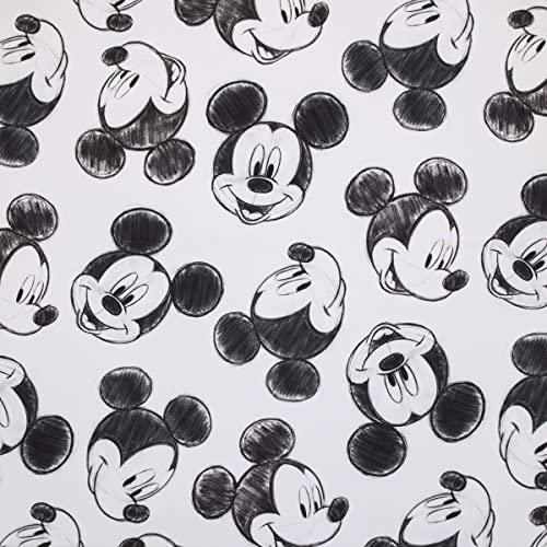Disney Mickey Mouse - Charcoal Black and White Smiling Mickey Mouse Nursery Fitted Polyester Mini Crib Sheet - color: Disney Mickey Mouse Smiling