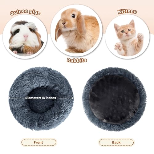 2 Pack Rabbit Bed, Fluffy Donut Shaped Bunny Hideout Comfort Sleeping Mat | Washable Comfort Hideaway Nest Bed for Guinea Pig, Kitten, Chihuahua, Small Pet - color: Dark Gray + Dark Gray