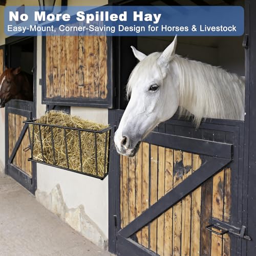 Hay Rack Wall Mount- 27’’ Hay Feeder for Horse, 16 Gallon Capacity Easy Install & No Wast Design Metal Corner Hay Feeder for Goat| Idea for Sheep, Livestock Feeders Hanging Indoor/Outdoor - size: 27'' Long
