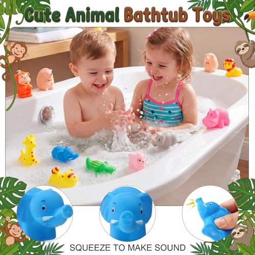 Poen 100 Pcs Rubber Bath Toys Bulk Cute Wild Animal Bathtub Toys Floating Squeaky for Birthday Summer Pool Party Favors Baby Shower Classroom Rewards Carnival Prizes, 10 Styles - style: Wild Animal