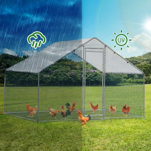 Outvita 6.5 x 6.5 FT Metal Chicken Coop Walk-in Poultry Run Pen | Waterproof Cover and Large Habitat Design Support Chickens and Small Animals in Yard Farm Patio - color: Silver, size: 78.0"L x 74.0"W x 78.0"H