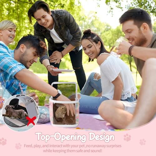 Guinea Pig Carrier Bag with Water Bottle，Travel Portable Small Animal Carrier Sling Pouch, Clear Window Carrier Backpack for Hamster Bunny Gerbil Hedgehog Sugar Glider Lizard Bird.(Pink) - color: Pink