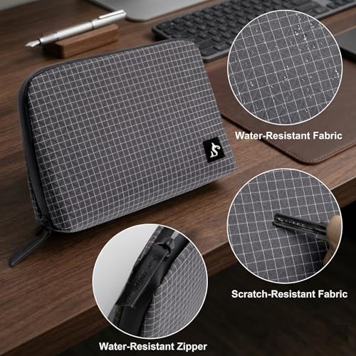 simtoper Electronic Organizer Travel Case – Waterproof Cable Bag for Cord, Charger, Hard Disk, Power Bank – Small Tech Storage for Travel, Backpack, Business Trip, Airplane - color: Black Plaid, size: Large