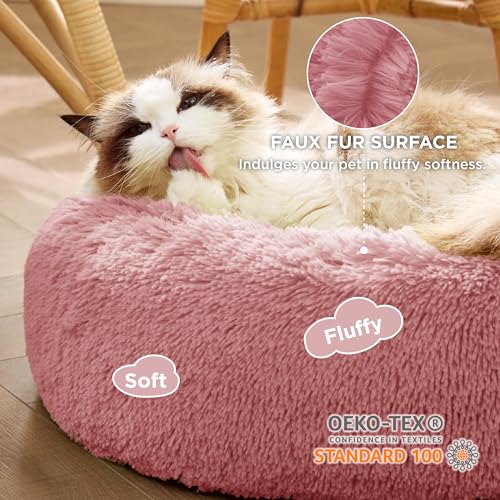 Bedsure Calming Cat Beds Donut Round Washable Kitten Bed,20 inches Mauve Blush - color: Mauve Blush, size: 20"L x 20"W x 6"Th