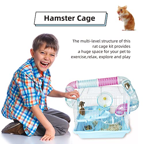 Hamster Cages and Habitats, A Wire Rat Cage with a Large Space for Dwarf Hamsters, Guinea Pig, Gerbils, Mouse or Other Small Animal Cage. - color: Blue