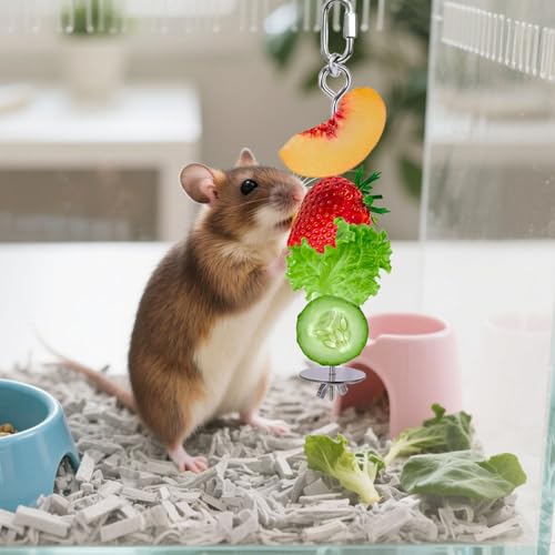 3 Pack Rabbit Toys, Bunny Rat Cage Food Holder Stainless Steel Slow Feeder Hanging Accessories for Rat Guinea Pig Chinchillas Rabbits Hamster Foraging Enrichment Small Animal Toys