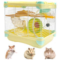 Hamiledyi Portable Hamster Cage 2 Layers Dwarf Hamster Habitat 10.90”L*8.07”W*9.84”H Small Animal Travel Cage with Exercise Wheel Hamster Enclosure Mouse Cage for Hamsters Mice Gerbils Tiny Pets - color: Yellow