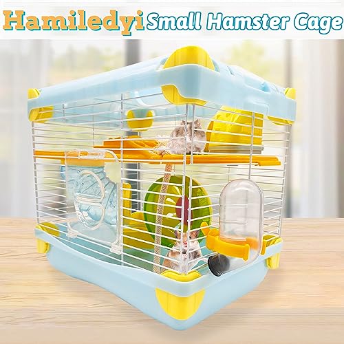 Hamiledyi Portable Hamster Cage 2 Layers Dwarf Hamster Habitat Small Animal Travel Cage with Exercise Wheel Hamster Enclosure Mouse Cage for Hamsters Mice Gerbils or Other Tiny Pets - color: Blue