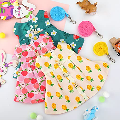 Weewooday 3 Sets Rabbit Bunny Harness and Leash Gift, Cute Bunny Clothes for Rabbits Dress Costume Walking Harness Escape Proof Pet Supply for Hedgehog Ferret Squirrel(Peach, Pineapple, Strawberry)