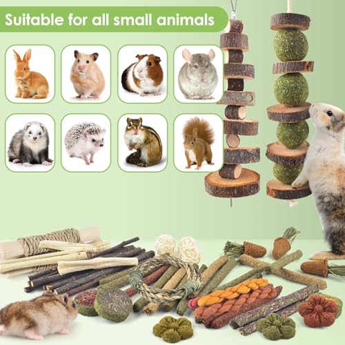 ERKOON 100PCS Rabbit Chew Toys, Natural Timothy Grass Cakes Guinea Pig Toys, Small Animal Teeth Grinding Treats for Bunny Hamster Chinchilla, Safe Dental Care Snacks - size: 100