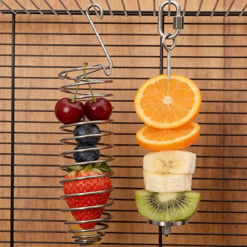 Millet Holder for Bird Cage, Bird Foraging Toy Feeder for Parrots Parakeet Cockatiel, Stainless Steel Bird Treat Holder and Fruit Vegetable Food Basket, Bird Cage Accessories for Play