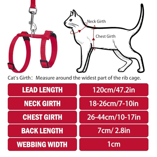 PUPTECK Adjustable Cat Harness and Leash Set Escape Proof Kitten Strap Collar for Walking Travel, Red - color: Red, size: Small