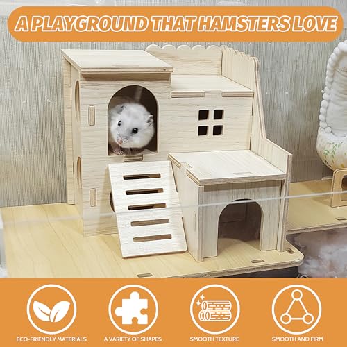 Hamster House, Tiny House with Slide House, Double-Decker Hut, Hamster Cage Accessories, Small Animal Habitat Decor for Small Hamster