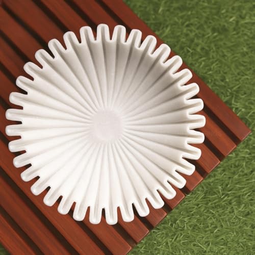 SWADESHI BLESSINGS Handcrafted Large Marble Ruffle Bowl for Home Decor, 10" | 100% Real White Marble, Catchall Scalloped Fluted Decorative Bowl for Fruits, Coffee&Dining Table, Entryway Decor, Gift-Ready - size: 10 Inches