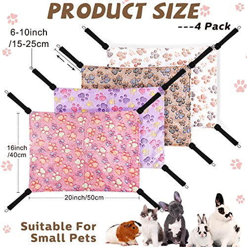 4 Pcs Cat Hammock for Cage Soft Hanging Pet Hammock Bed with Adjustable Straps and Metal Hooks Double Sided Bed for Large & Small Cats Ferret Rat Sugar Glider(Paw,16 x 20 Inch) - size: 16 x 20 Inch