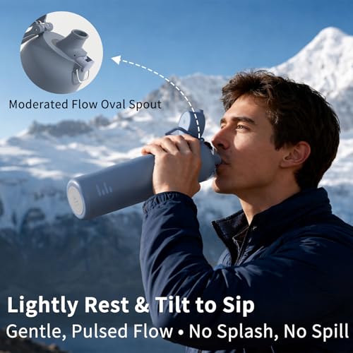 24oz 316L Stainless Steel Insulated Water Bottle | Smooth-flow oval spout, One-hand flip lid, Easy carry handle, Easy to clean, Sweat-proof exterior, Khaki - color: Khaki