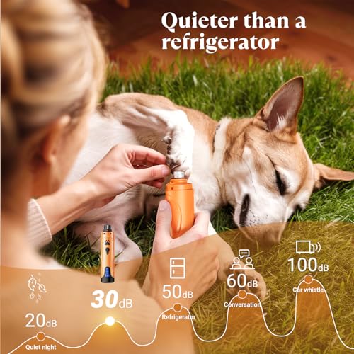 Dog Nail Grinder, Dog Nail Trimmers and Clippers Kit, Super Quiet, Rechargeable, for Small Large Dogs Cats Toenail Claw Grooming,3 Speeds - color: Summer Orange