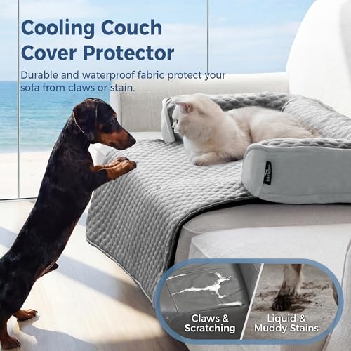 Calming Large Dog Couch Bed, Waterproof Memory Foam with Durable Fluffy Fuzzy Mats, Washable Removable Cover Protector for Sofa, Bedside, Gift, Cooling Grey, Medium - color: Cooling Grey, size: 35"L x 31"W x 4.5"Th