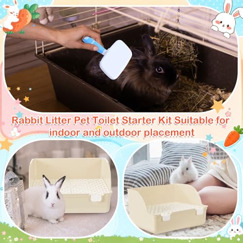 Reallnaive 15 Pcs Rabbit Starter Kit Small Rabbit Litter Box Girls Gift Animal Grooming Kit Bunny Toys Bowl Blankets with Cleaning Set for Guinea Pig Accessories(Beige) - color: Beige