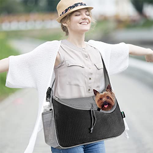 PetAmi Dog Sling Carrier for Small Dogs, Hands Free Crossbody Carrier, Gray | Under 10 lbs, Puppy Cat Pet Travel Gift, Breathable Mesh, Padded Strap, Removable Sherpa Bed, Pockets & Poop Bag Dispenser - color: Gray