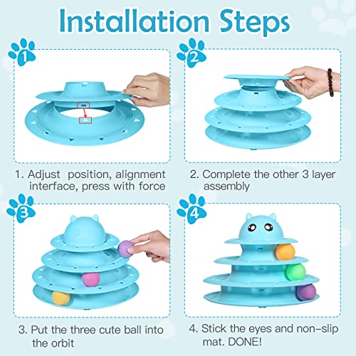 UPSKY 20 PCS Cat Toys Set with Teaser, Mice, Spring, and Various Ball Toys | Puzzle Kitten Toys, Sturdy Structure, Detachable Design, Easy to Assemble, Anti-Slip, Reduces Boredom for Indoor Cats - color: B-20PCS-Blue