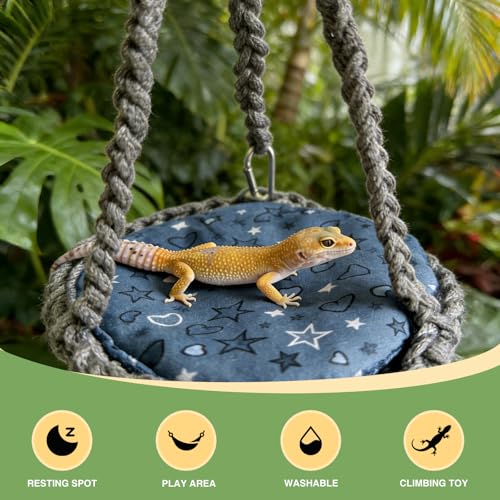 Reptile Hammock Swing Hanging Bed Bearded Dragon Hammock Reptile Accessories for Chameleon, Lizards, Gecko, Snakes, Iguana Reptiles, Geckos, Bird, Parrot, Parakeet, Cockatiel Toys（Gray with pad） - color: Gray with pad