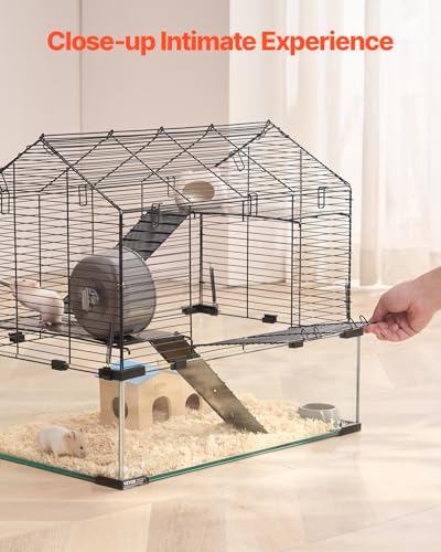 VEVOR Hamster Cage, 360°Viewing Transparent Hamster Habitats, Small Animal Cage, 22.8 x 15 x 21.3 in, Ventilated Pet Mouse Cages with Water Bottle, Portable Hamster House for Rats, Guinea Pigs - size: 22.8"L x 15.0"W x 21.3"H