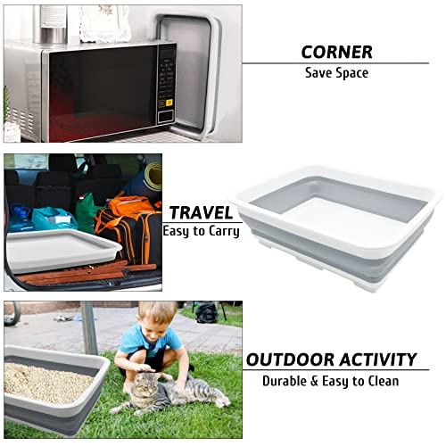 Fhiny Open Cat Litter Box, Kitten Potty Pan Semi-Enclosed Foldable Waterproof Travel Toilet for Indoor Cats Small Pet Kitty Rabbit Supplies Easy to Clean and Assemble 14.6"×10.6" - color: Grey-S