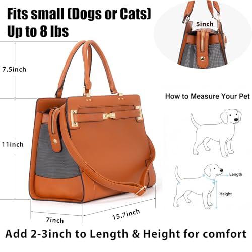 Fashion Pet Carrier Dog Cat Carrier Purse Soft-Sided Leather Handbag Pet Tote Bag for Small Dogs Puppy and Cats TSA Airline Approved (Brown) - color: Brown
