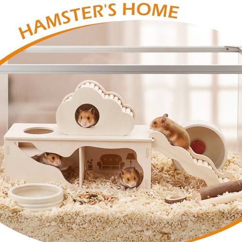 3-in-1 Hamster cage Accessories with Wave Climbing Ladder, Cloud nest, Small House, Maze Tunnel, Suitable for mice, Sand Rats, Hairy Footed mice, Golden Bears, Dwarf Hamsters, Small Pets Toys