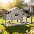 Aivituvin Chicken Coop with Run and Wheels, Mobile Outdoor Hen House Wooden Poultry Cage with Waterproof Roof (Grey, AIR23) - color: Grey, size: 67.3"L x 26.0"W x 39.4"H